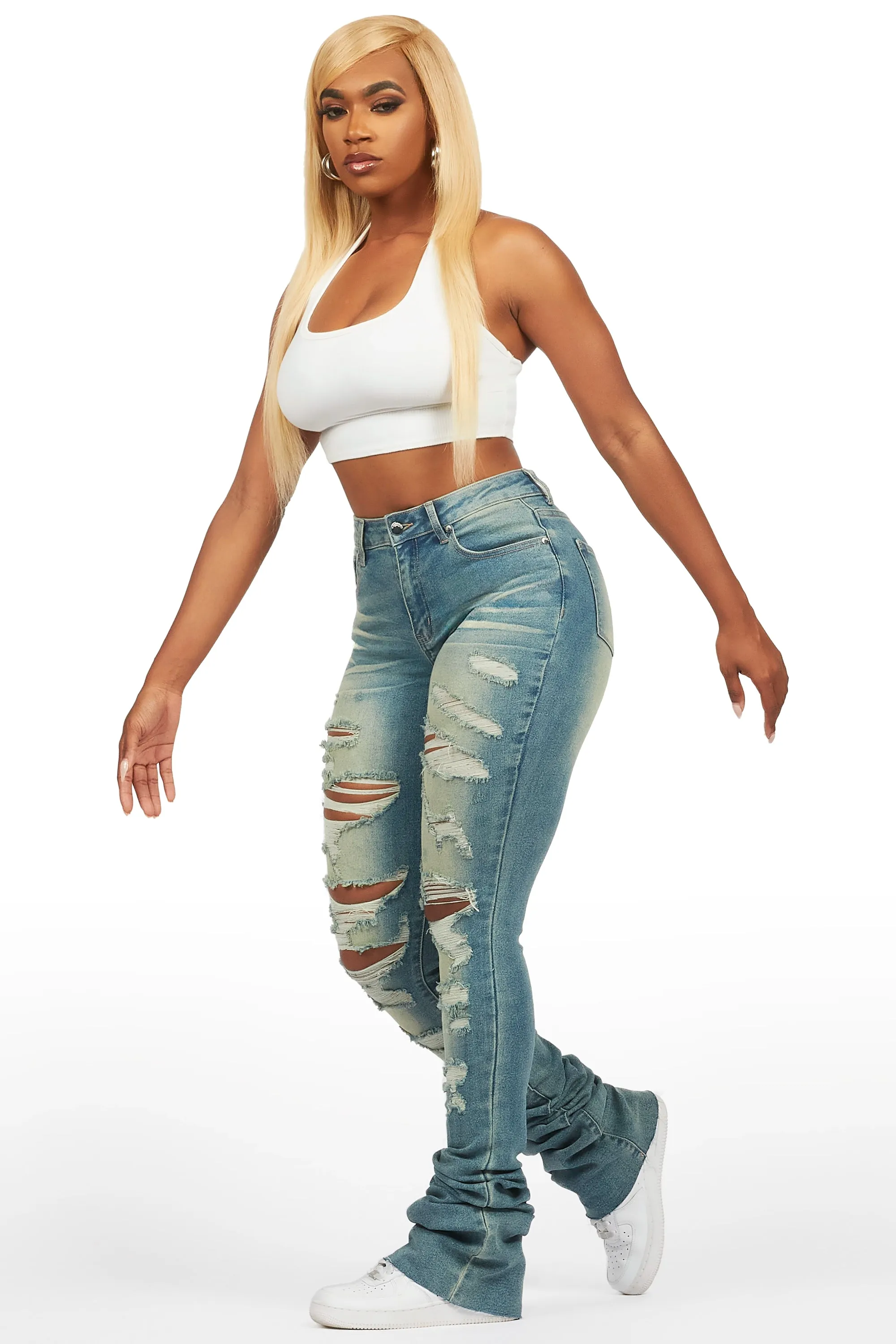 Teyja Light Wash Distressed Super Stacked Jean sold by Rockstar Original product image thumbnail 3