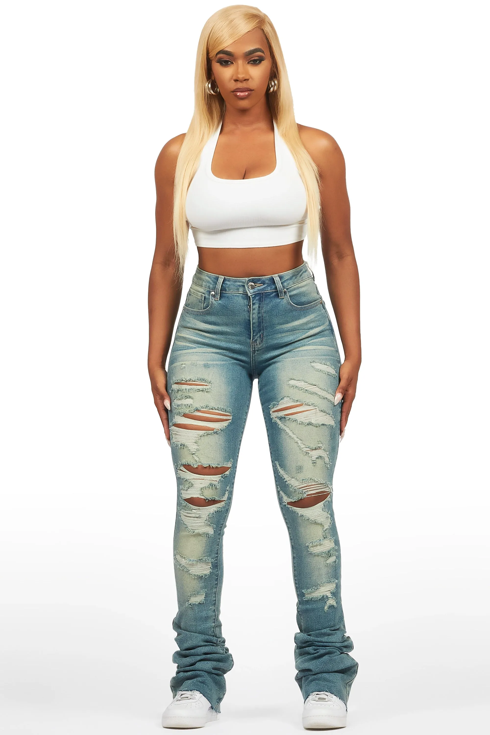 Teyja Light Wash Distressed Super Stacked Jean sold by Rockstar Original product image thumbnail 2