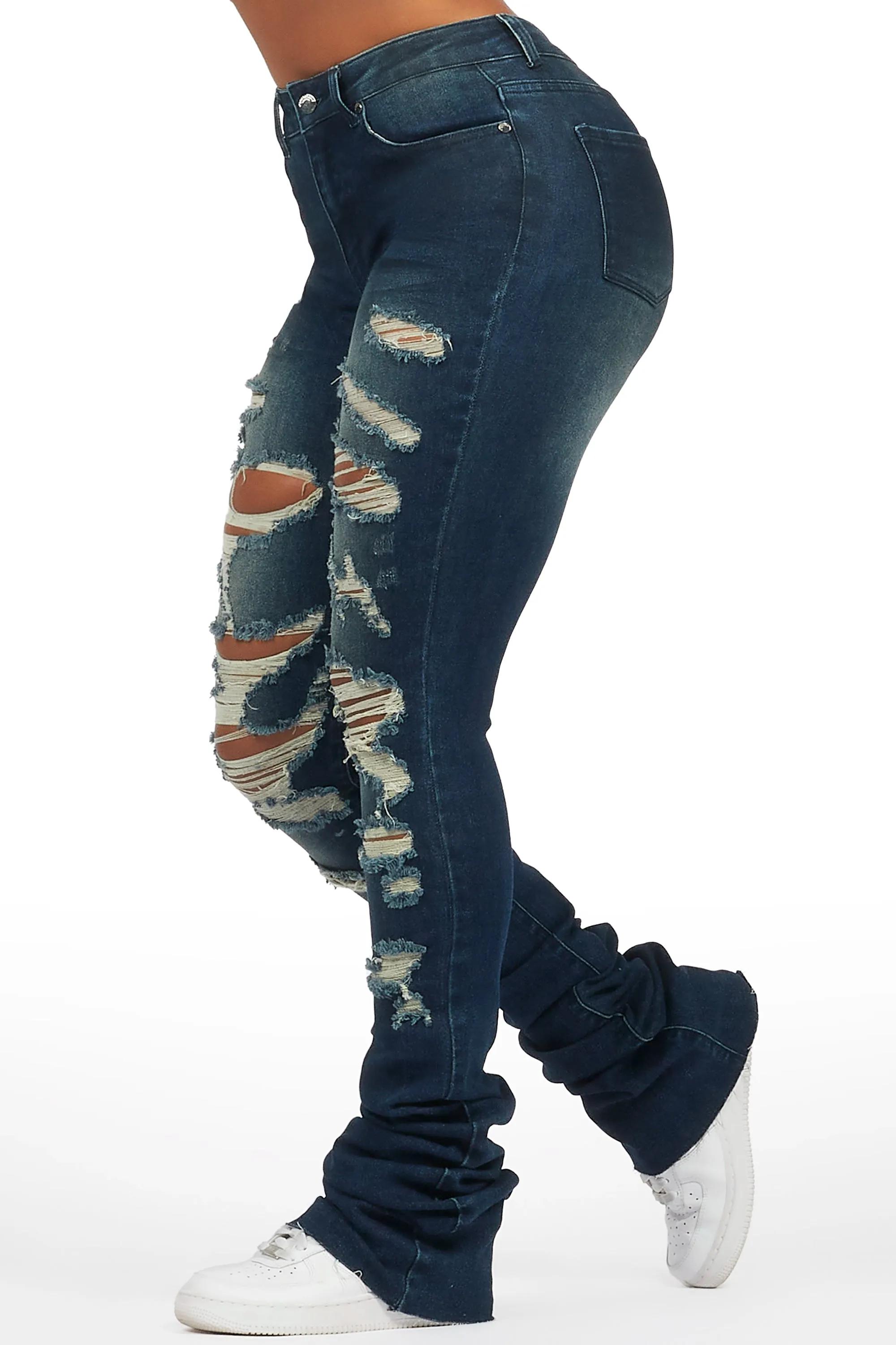 Teyja Dark Wash Distressed Super Stacked Jean sold by Rockstar Original product image thumbnail 4