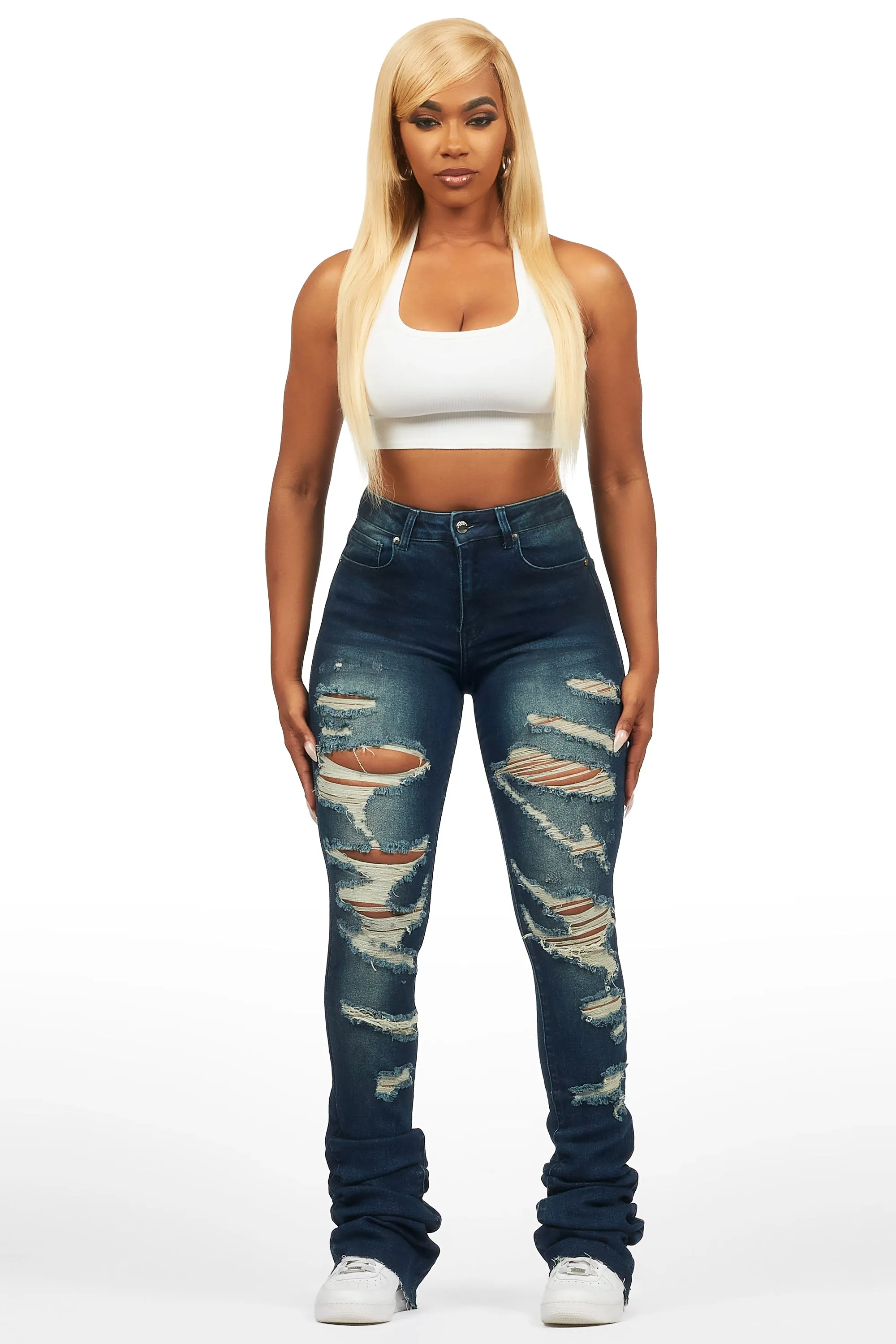 Teyja Dark Wash Distressed Super Stacked Jean sold by Rockstar Original product image thumbnail 2