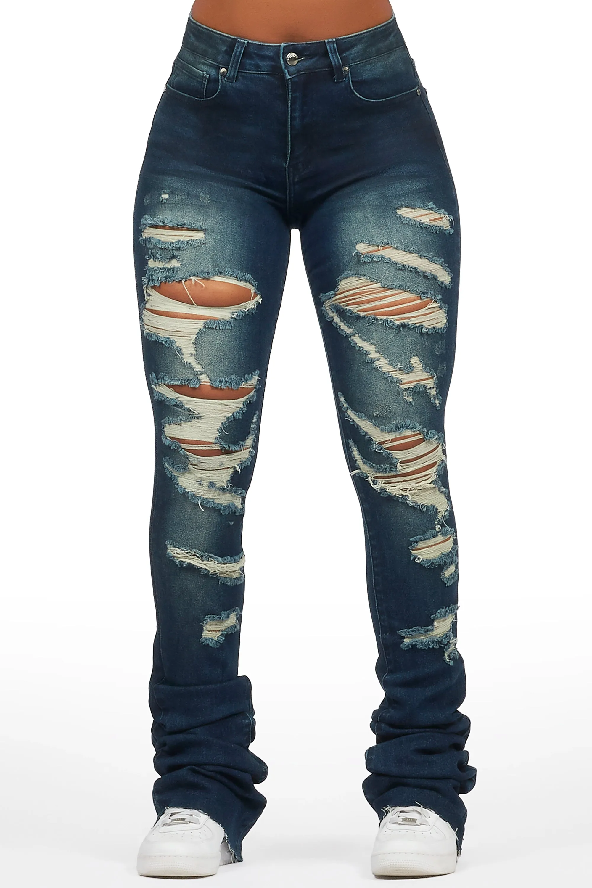 Teyja Dark Wash Distressed Super Stacked Jean sold by Rockstar Original