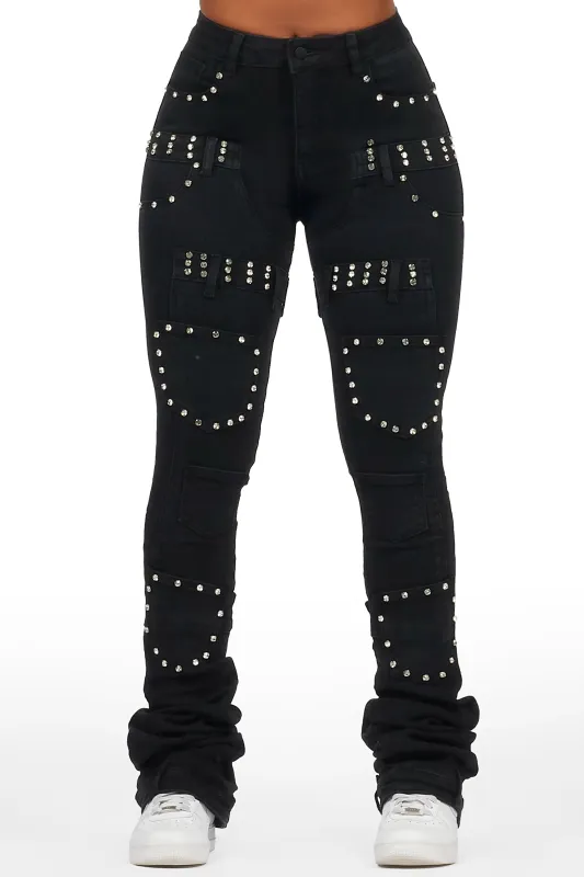 Vicky Black Rhinestone Super Stacked Jean sold by Rockstar Original