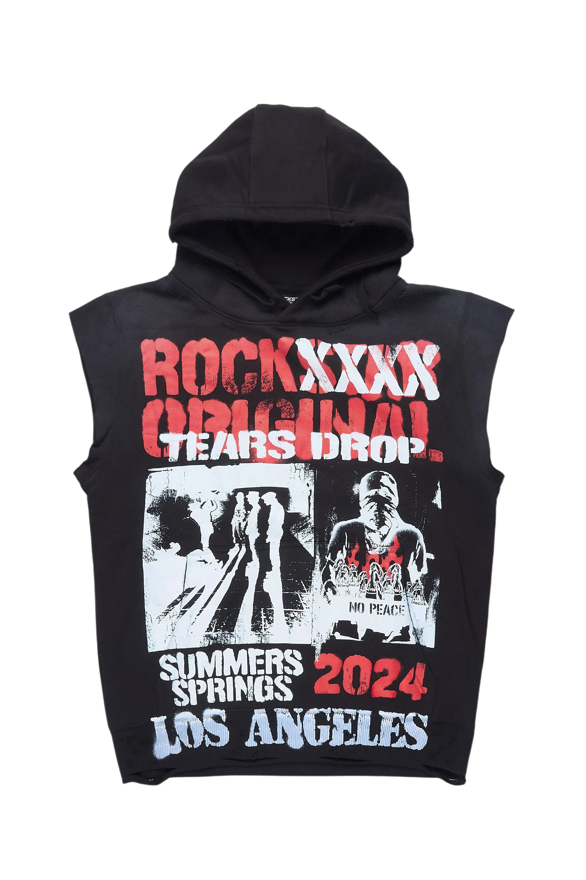 Paton Black/Red Distressed Graphic Cut Sleeve Hoodie sold by Rockstar Original