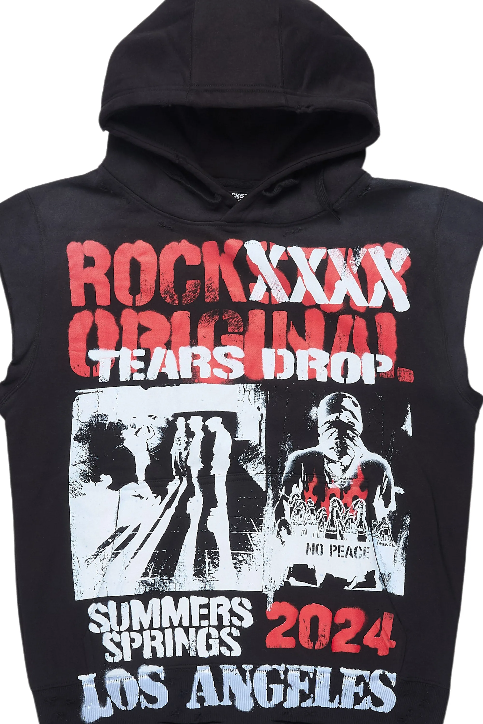 Paton Black/Red Distressed Graphic Cut Sleeve Hoodie sold by Rockstar Original product image thumbnail 2
