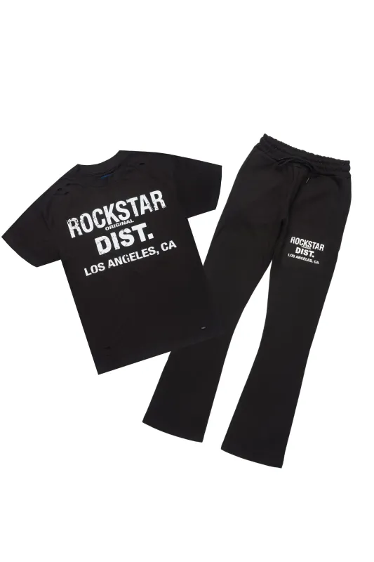Lake Black/White Oversized T-Shirt/Stacked Track Pant Set sold by Rockstar Original