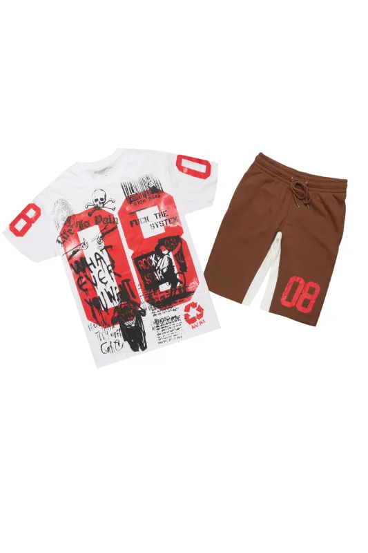 Grill White/Brown Graphic T-Shirt Short Set sold by Rockstar Original