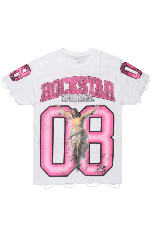 Fields White/Pink Oversized Graphic T-Shirt sold by Rockstar Original
