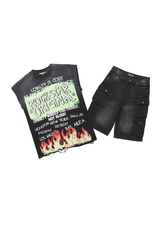 Beno Black Muscle Tee/Denim Jort Set sold by Rockstar Original