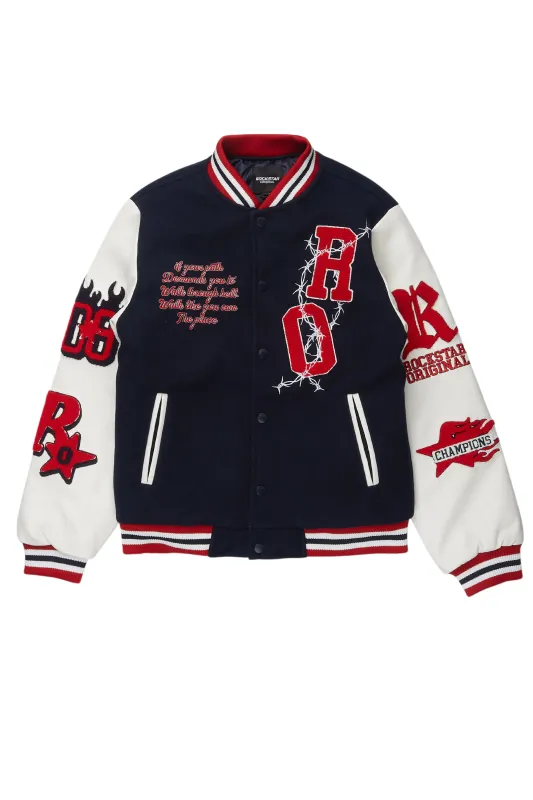 Boys Skoll Navy/White Varsity Jacket sold by Rockstar Original