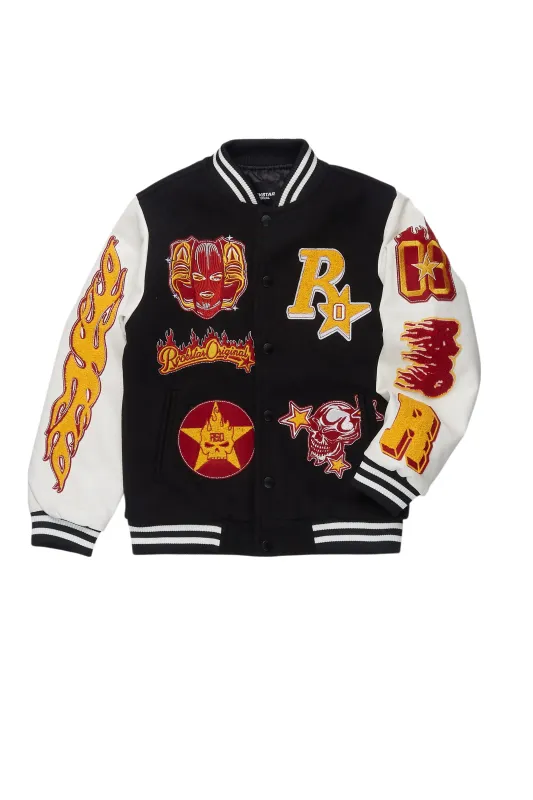 Boys Fio 2.0 Black/White Varsity Jacket sold by Rockstar Original