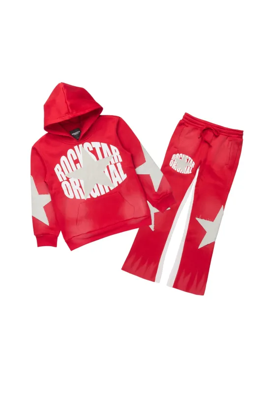 Boys States Red/Heather Grey Stacked Hoodie Track Set sold by Rockstar Original