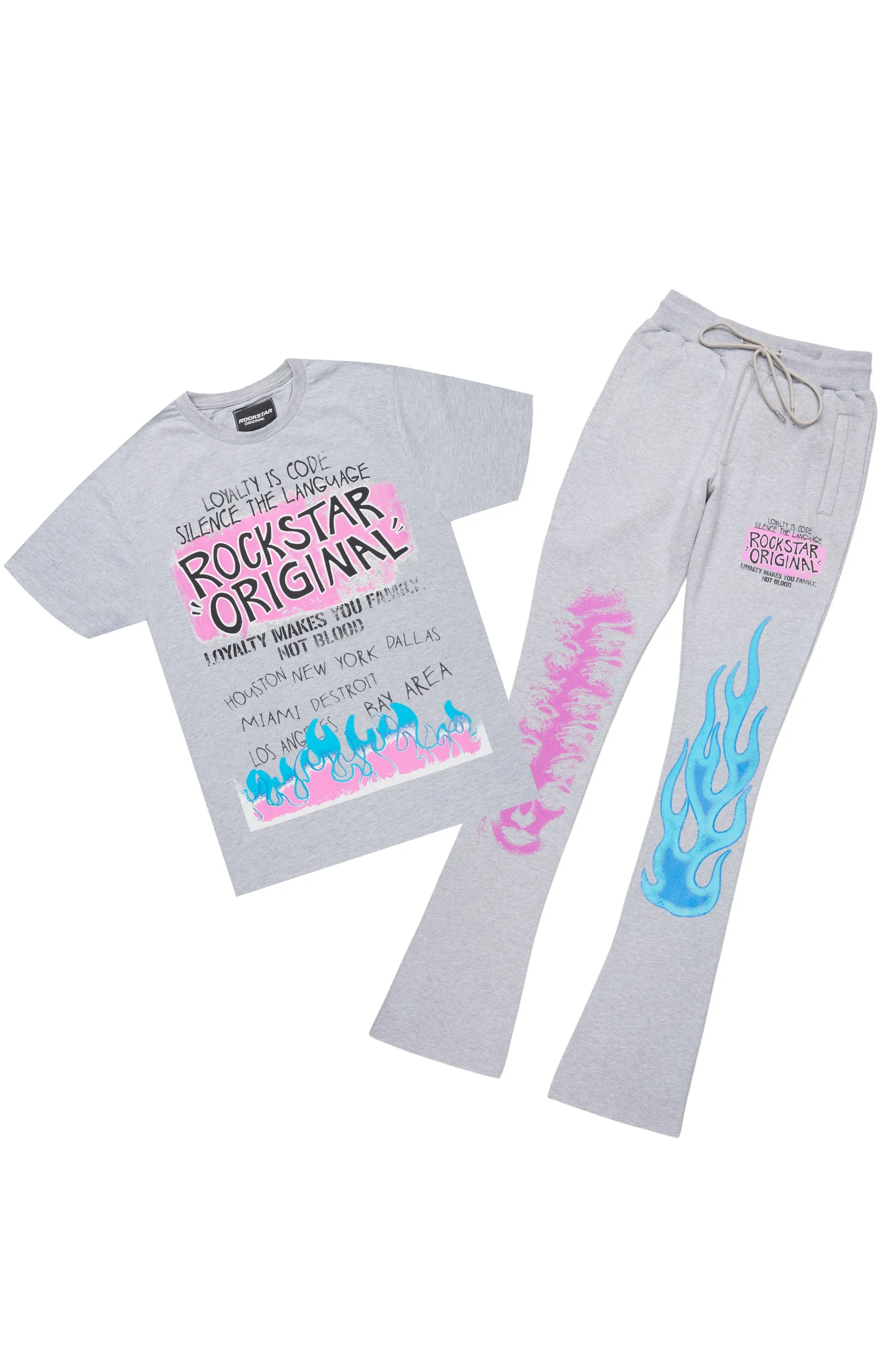 Beno Heather Grey T-Shirt/Stacked Flare Track Set sold by Rockstar Original