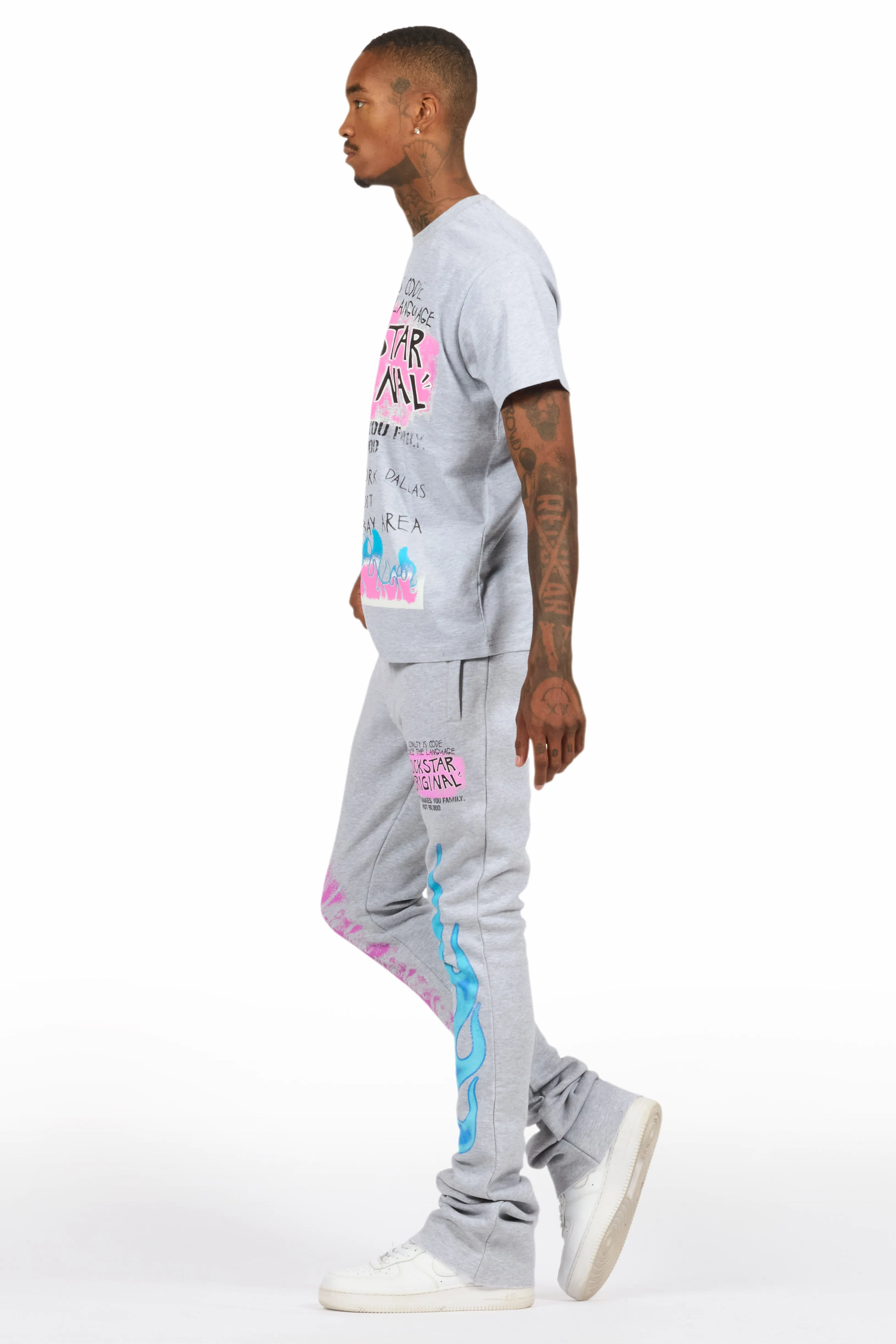 Beno Heather Grey T-Shirt/Stacked Flare Track Set sold by Rockstar Original product image thumbnail 5
