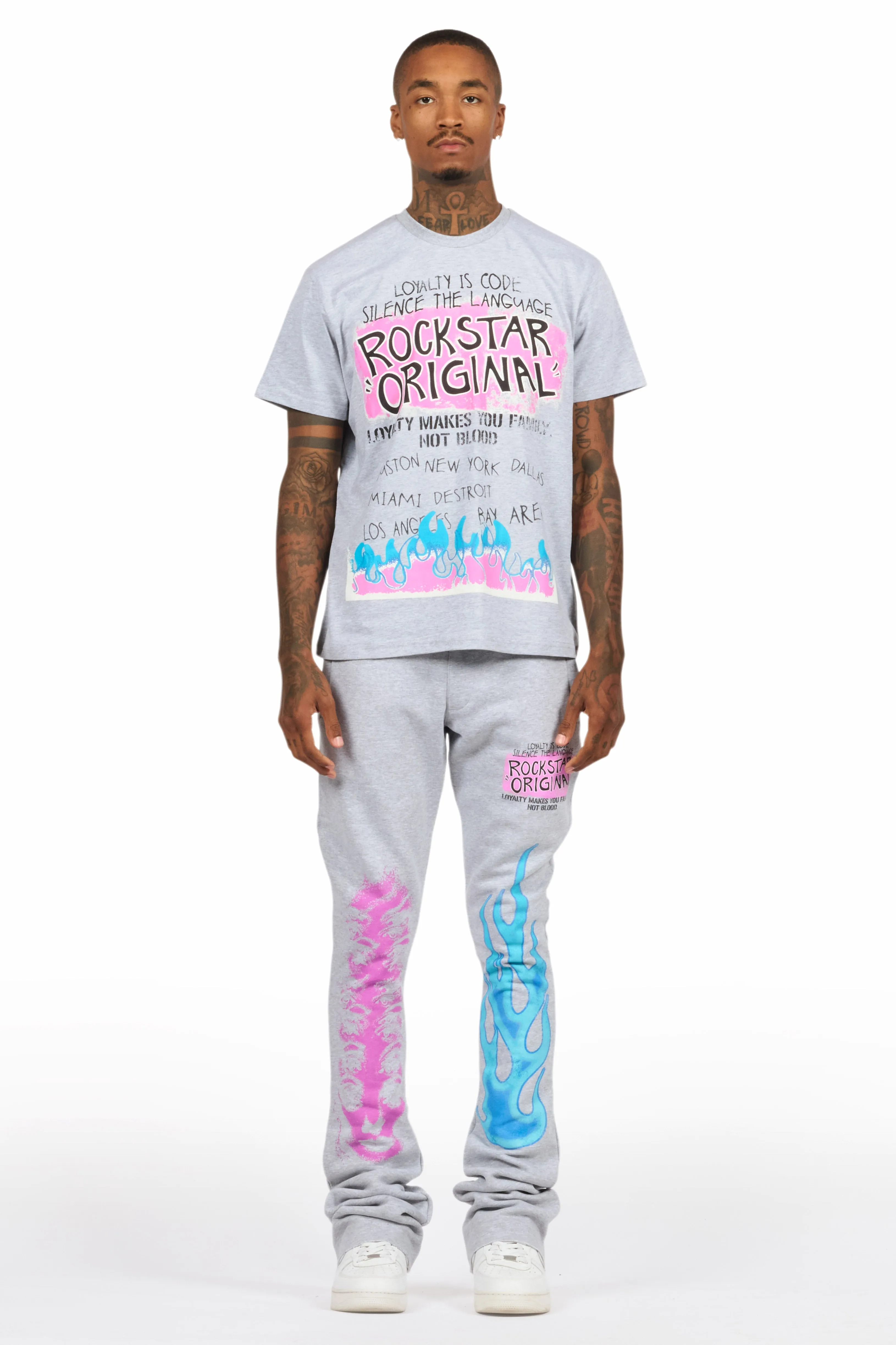 Beno Heather Grey T-Shirt/Stacked Flare Track Set sold by Rockstar Original product image thumbnail 2