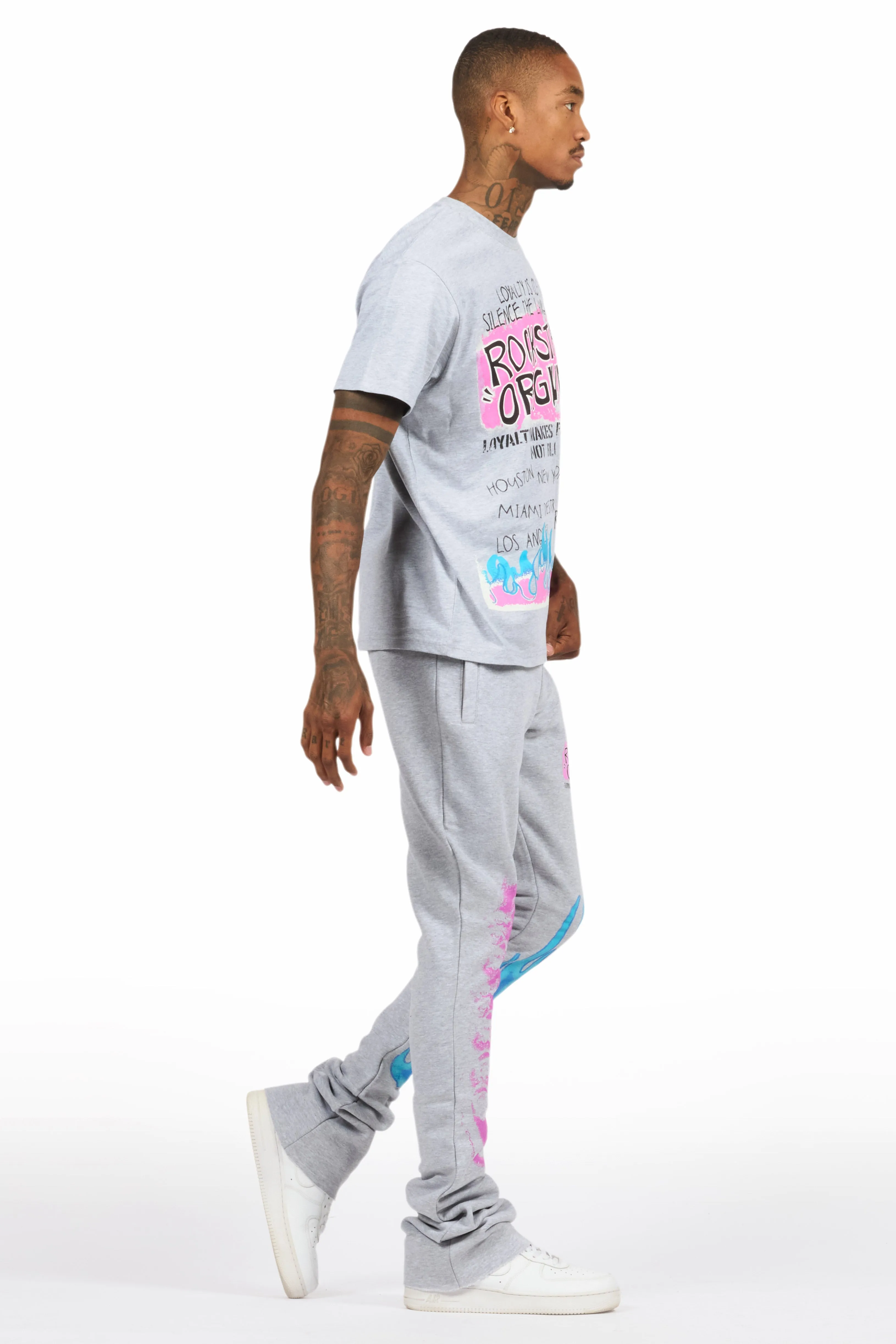Beno Heather Grey T-Shirt/Stacked Flare Track Set sold by Rockstar Original product image thumbnail 3