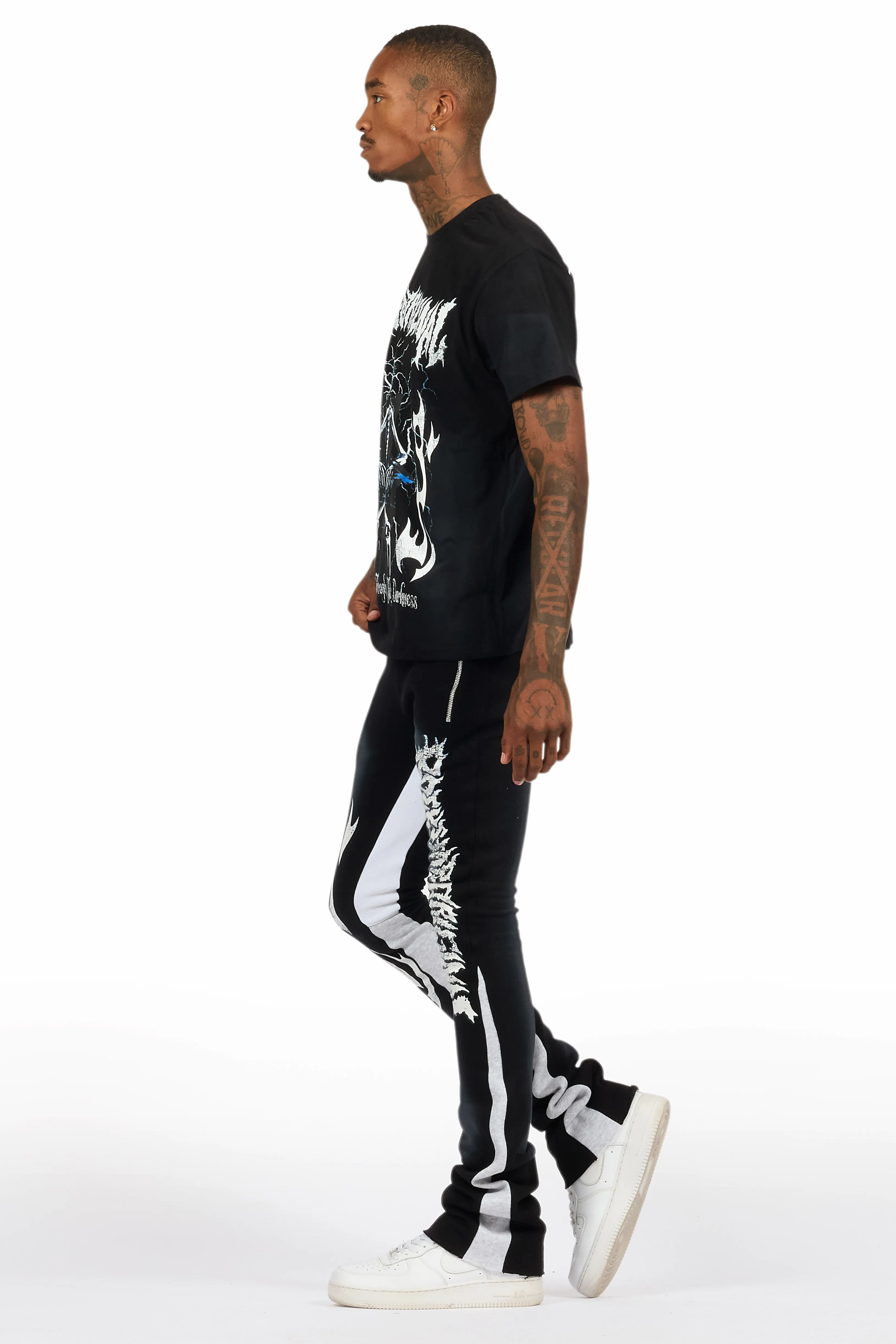 Deathrow Black T-Shirt/Stacked Flare Pant Set sold by Rockstar Original product image thumbnail 5