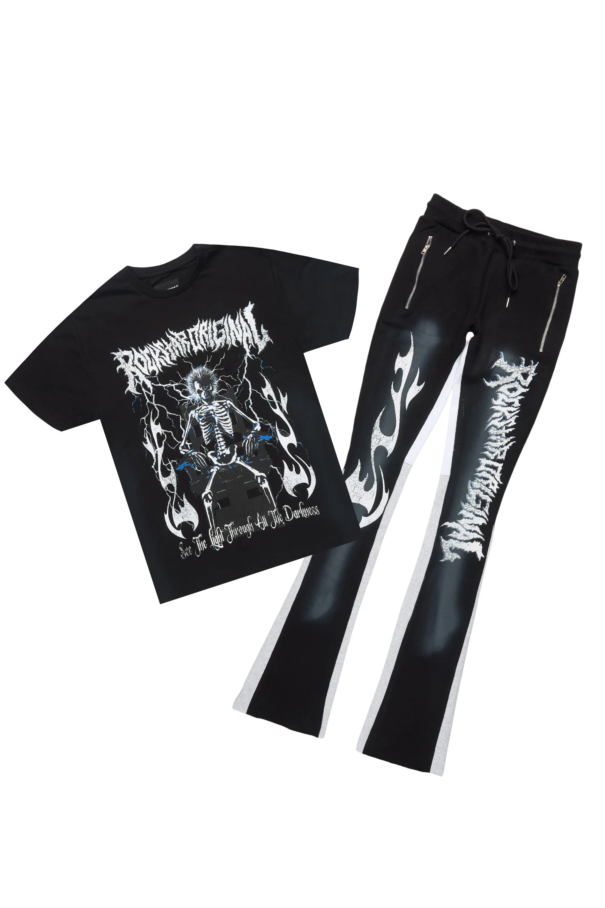 Deathrow Black T-Shirt/Stacked Flare Pant Set sold by Rockstar Original
