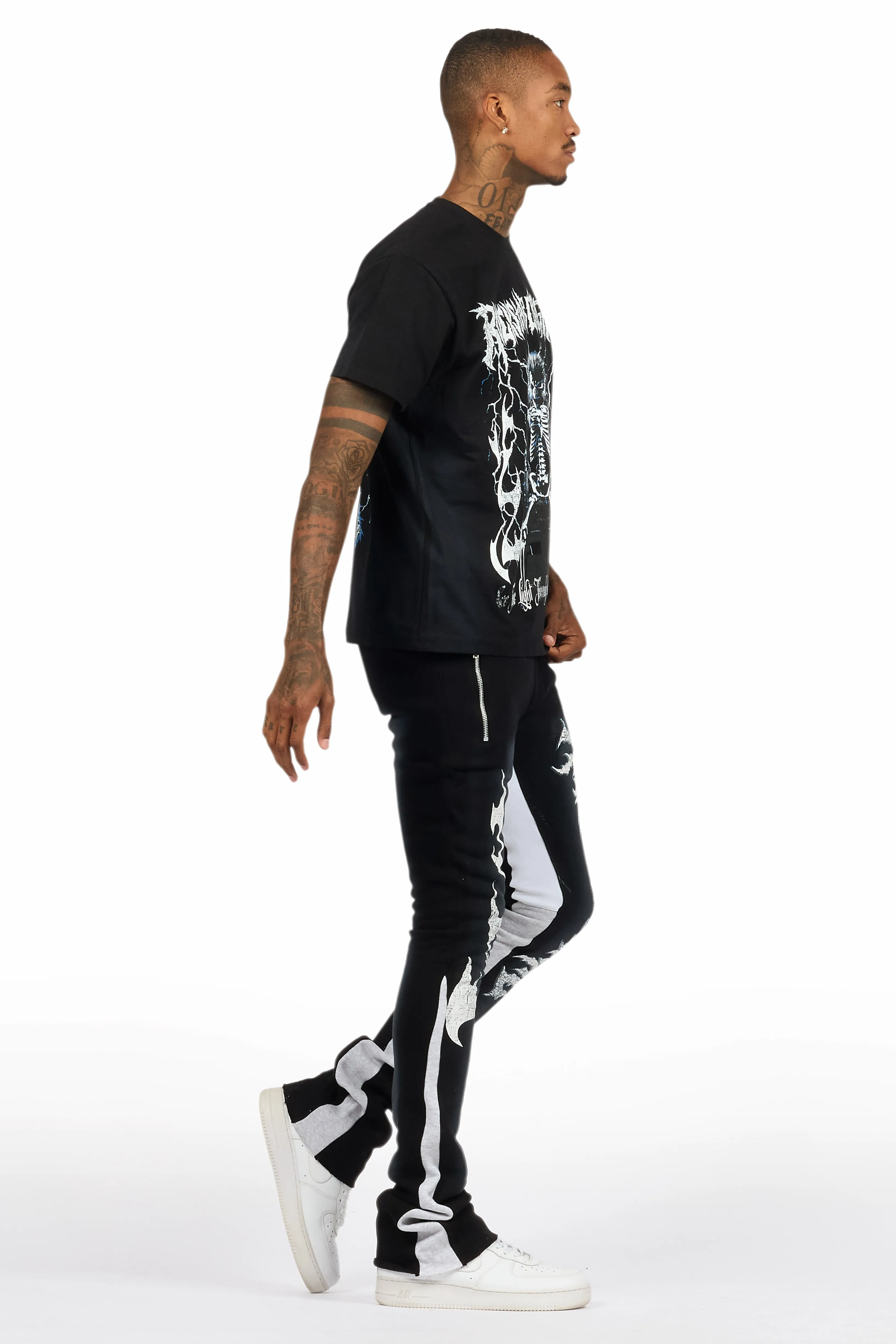 Deathrow Black T-Shirt/Stacked Flare Pant Set sold by Rockstar Original product image thumbnail 3
