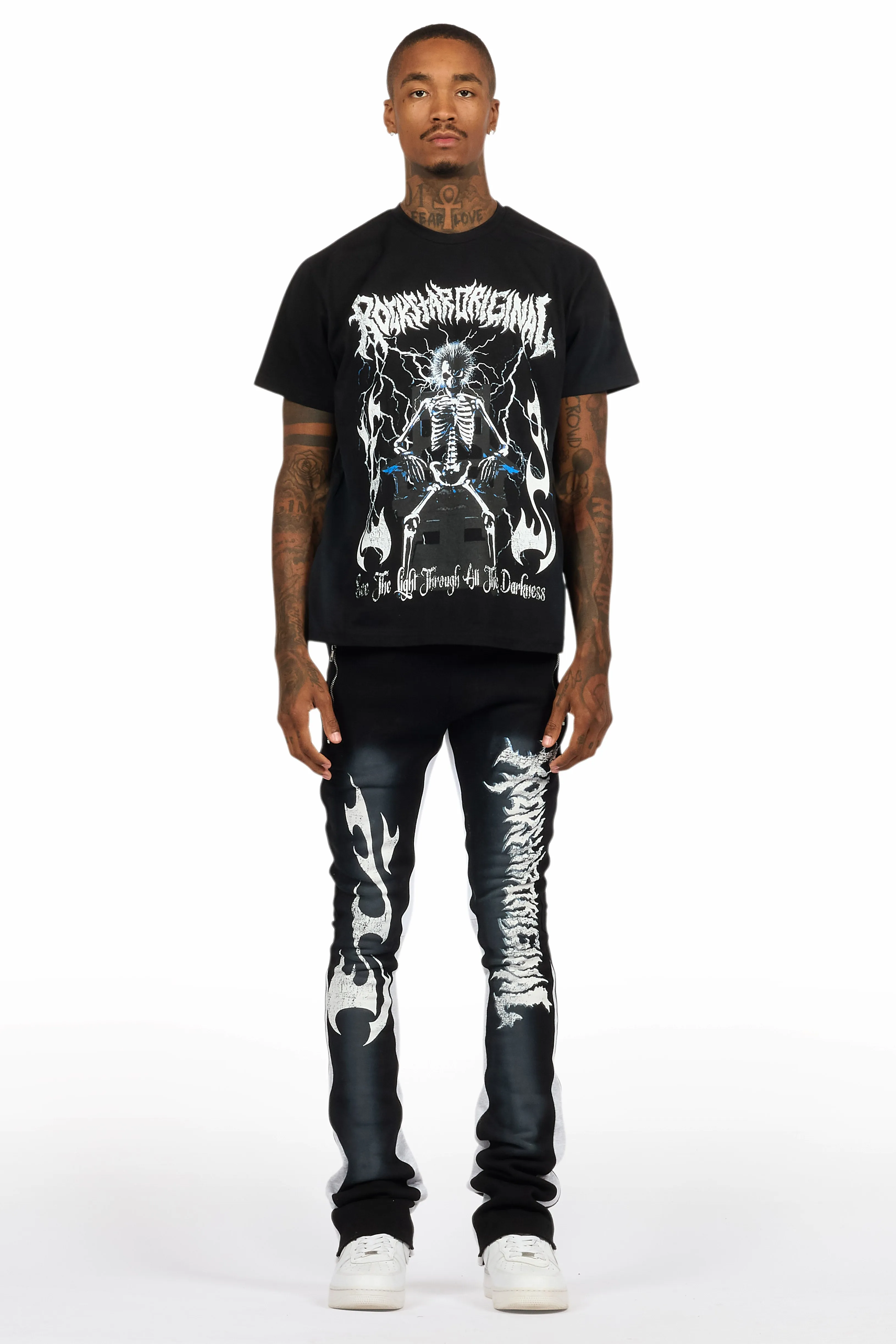 Deathrow Black T-Shirt/Stacked Flare Pant Set sold by Rockstar Original product image thumbnail 2