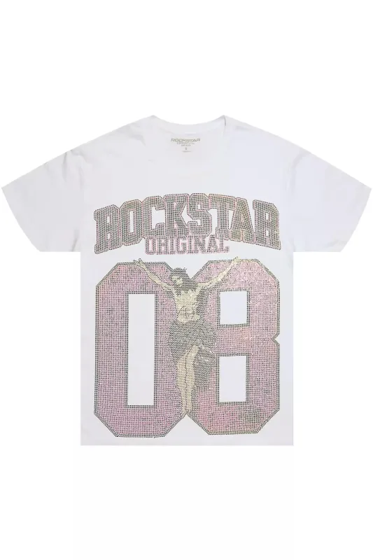 Makalia White/Pink Rhinestone Oversized T-Shirt sold by Rockstar Original