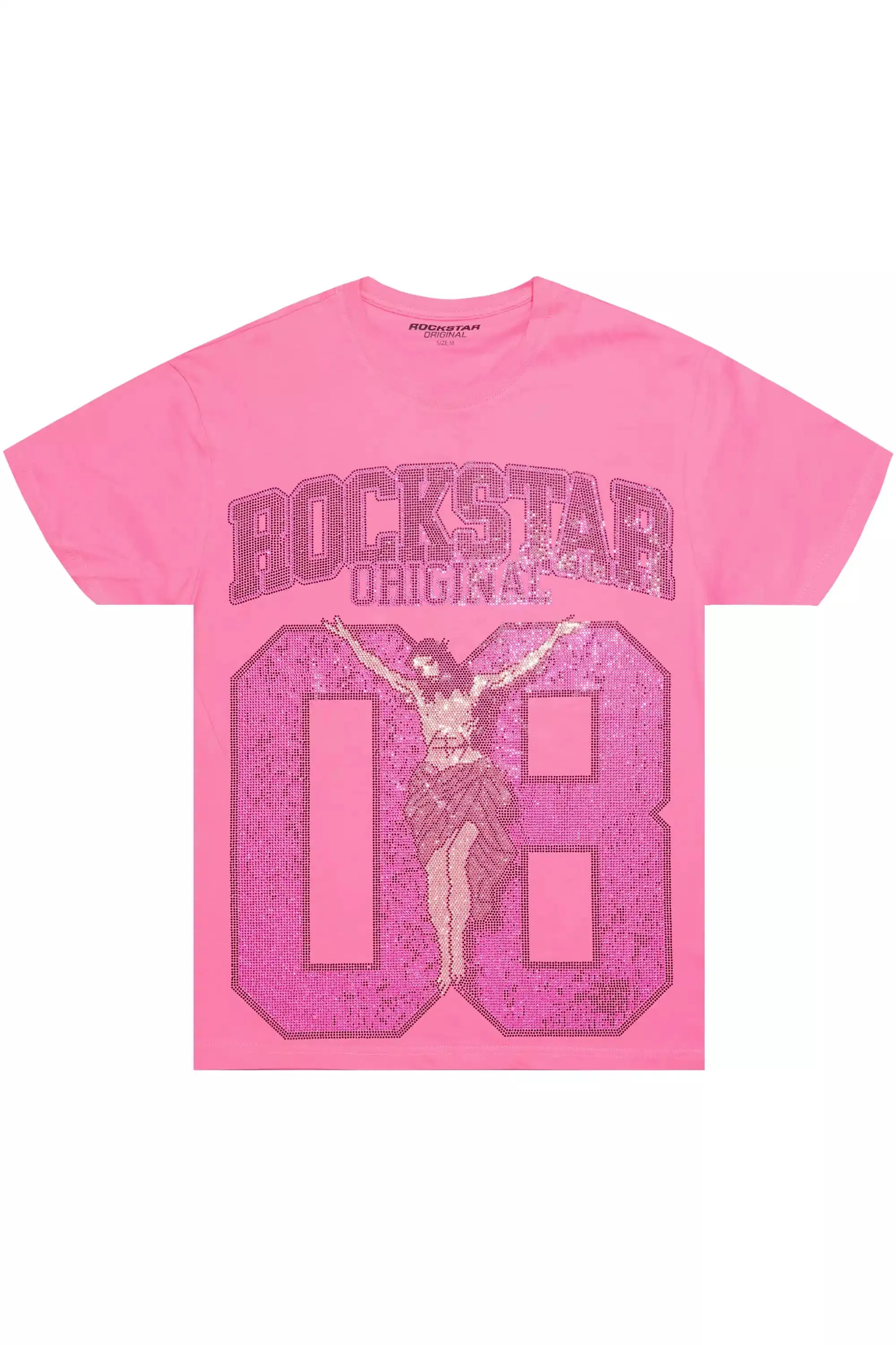 Makalia Pink/Pink Rhinestone Oversized T-Shirt sold by Rockstar Original