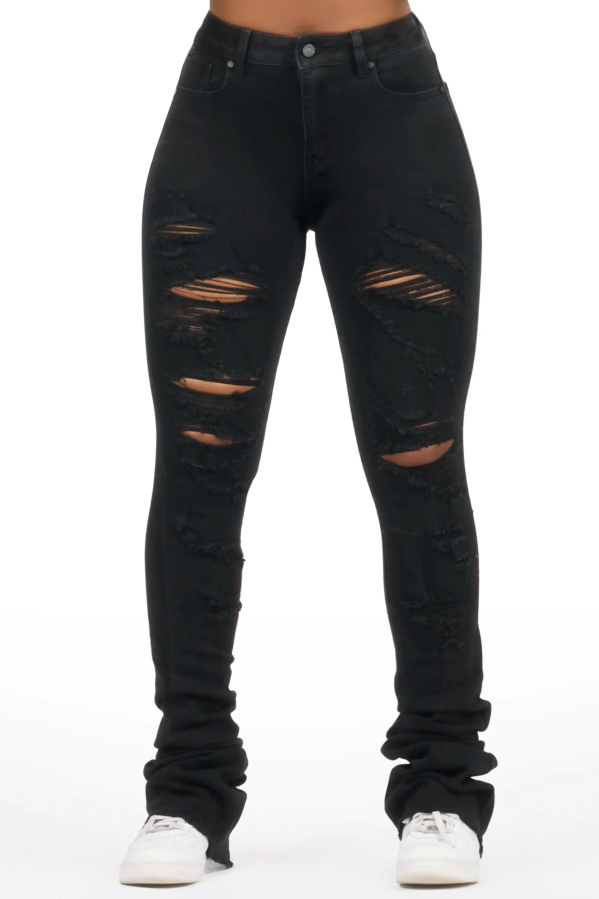 Teyja Black Distressed Super Stacked Jean sold by Rockstar Original