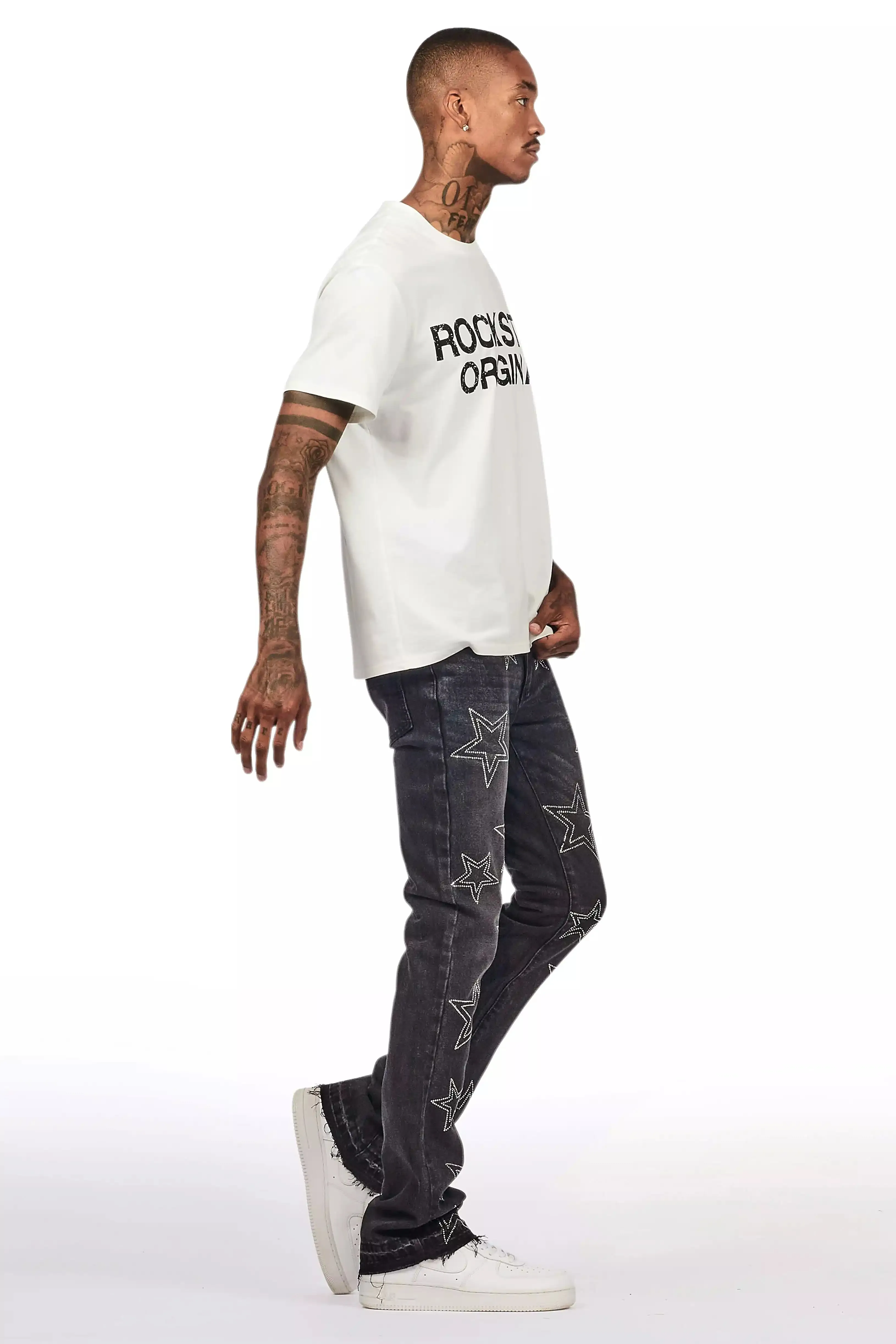 Kama Dark Grey Rhinestone Stacked Flare Jean sold by Rockstar Original product image thumbnail 4