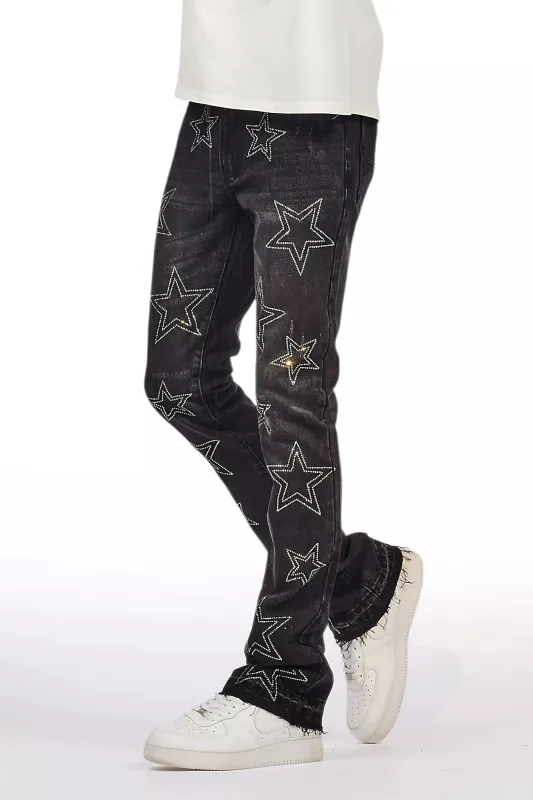 Kama Dark Grey Rhinestone Stacked Flare Jean sold by Rockstar Original