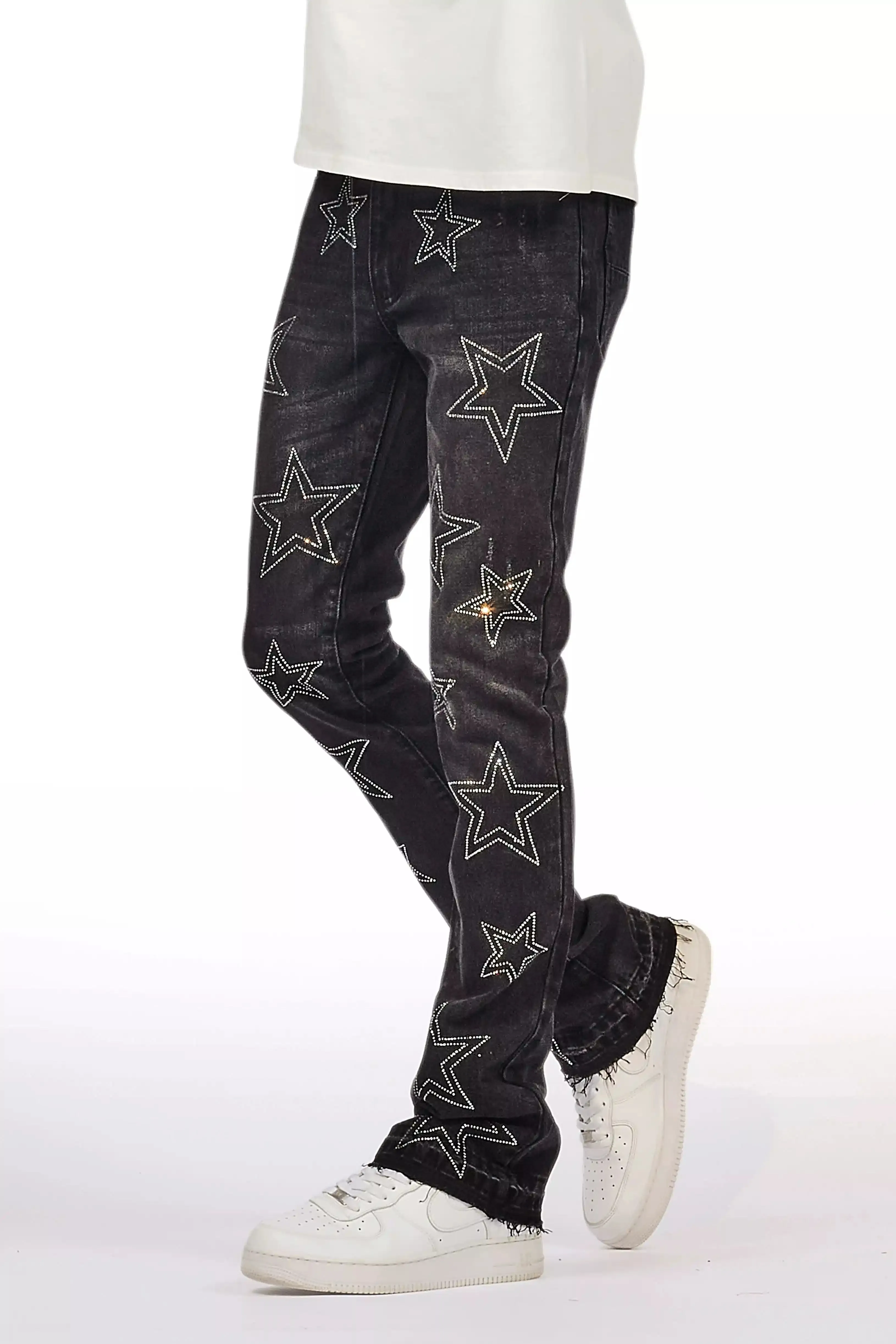 Kama Dark Grey Rhinestone Stacked Flare Jean sold by Rockstar Original