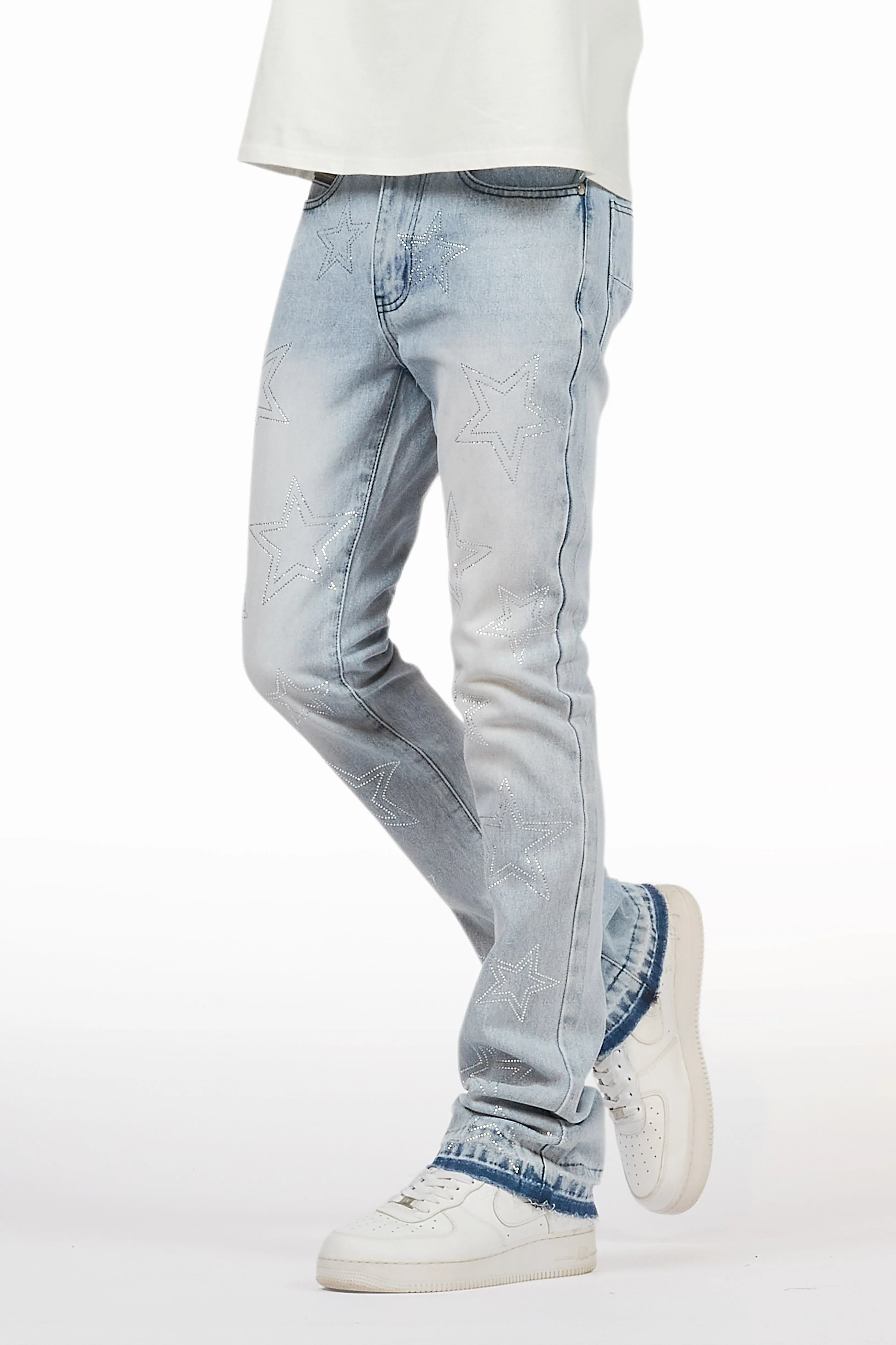 Kama Light Blue Rhinestone Stacked Flare Jean sold by Rockstar Original