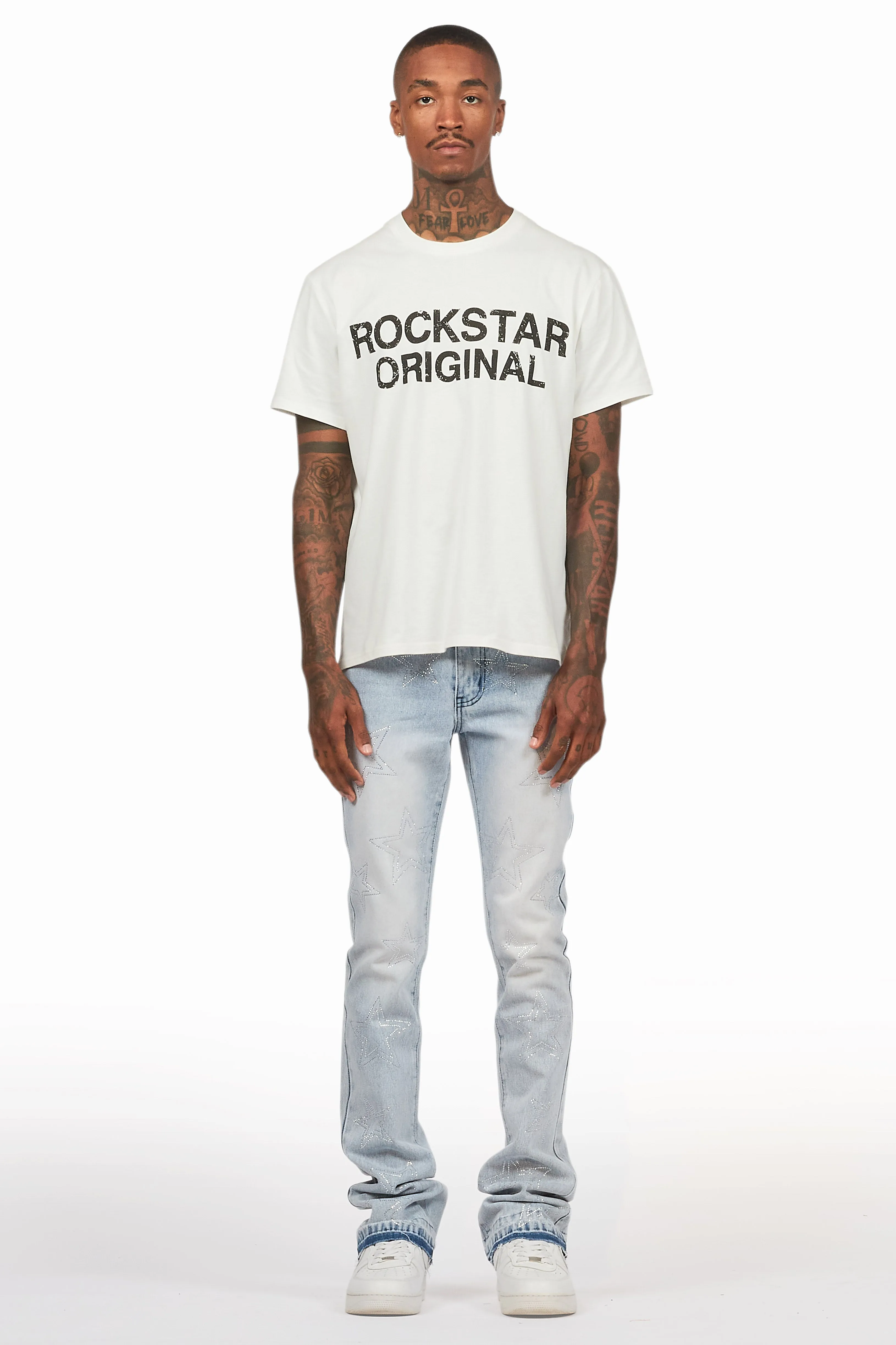 Kama Light Blue Rhinestone Stacked Flare Jean sold by Rockstar Original product image thumbnail 3