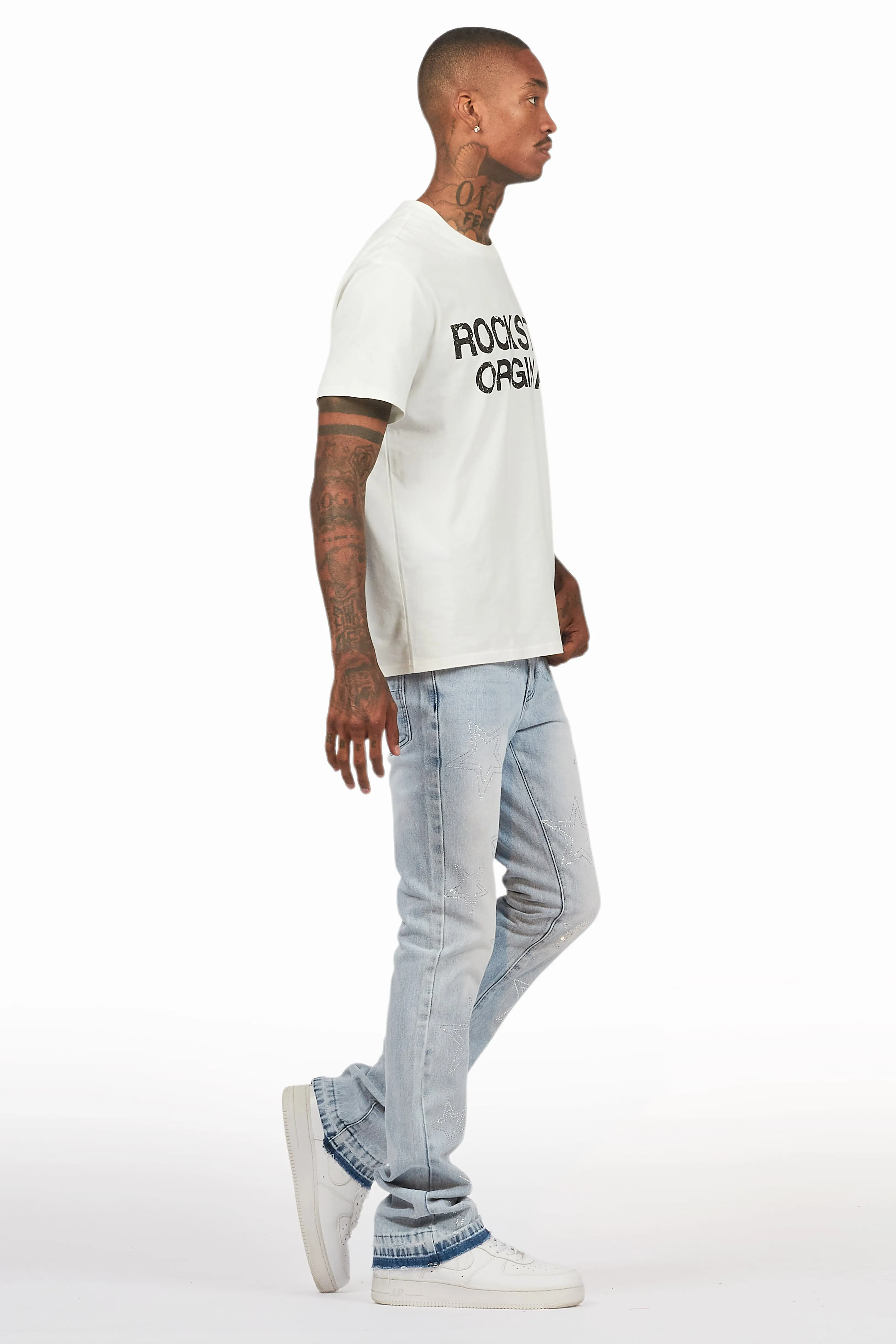 Kama Light Blue Rhinestone Stacked Flare Jean sold by Rockstar Original product image thumbnail 4