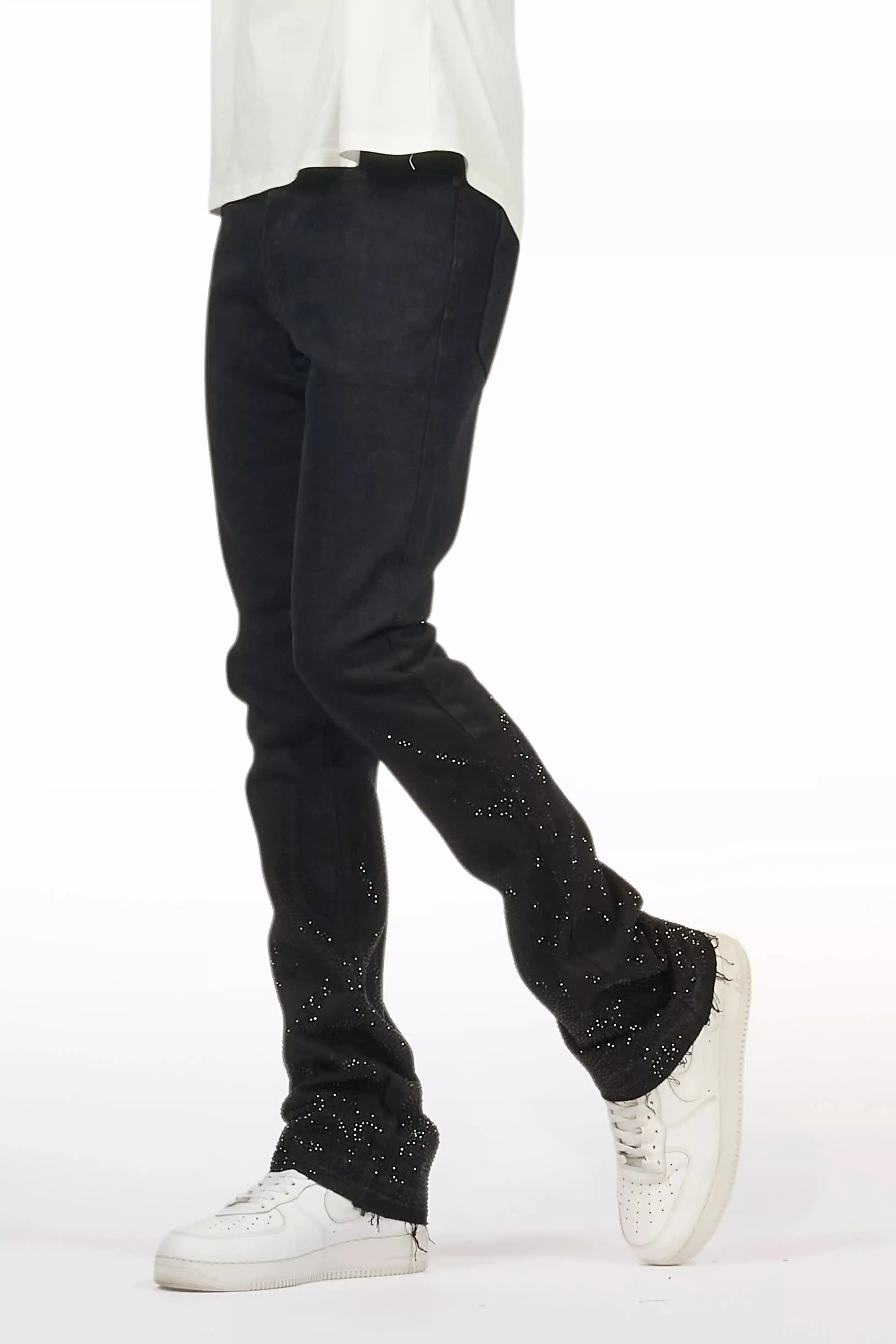Machete Jet Black Rhinestone Stacked Flare Jean sold by Rockstar Original