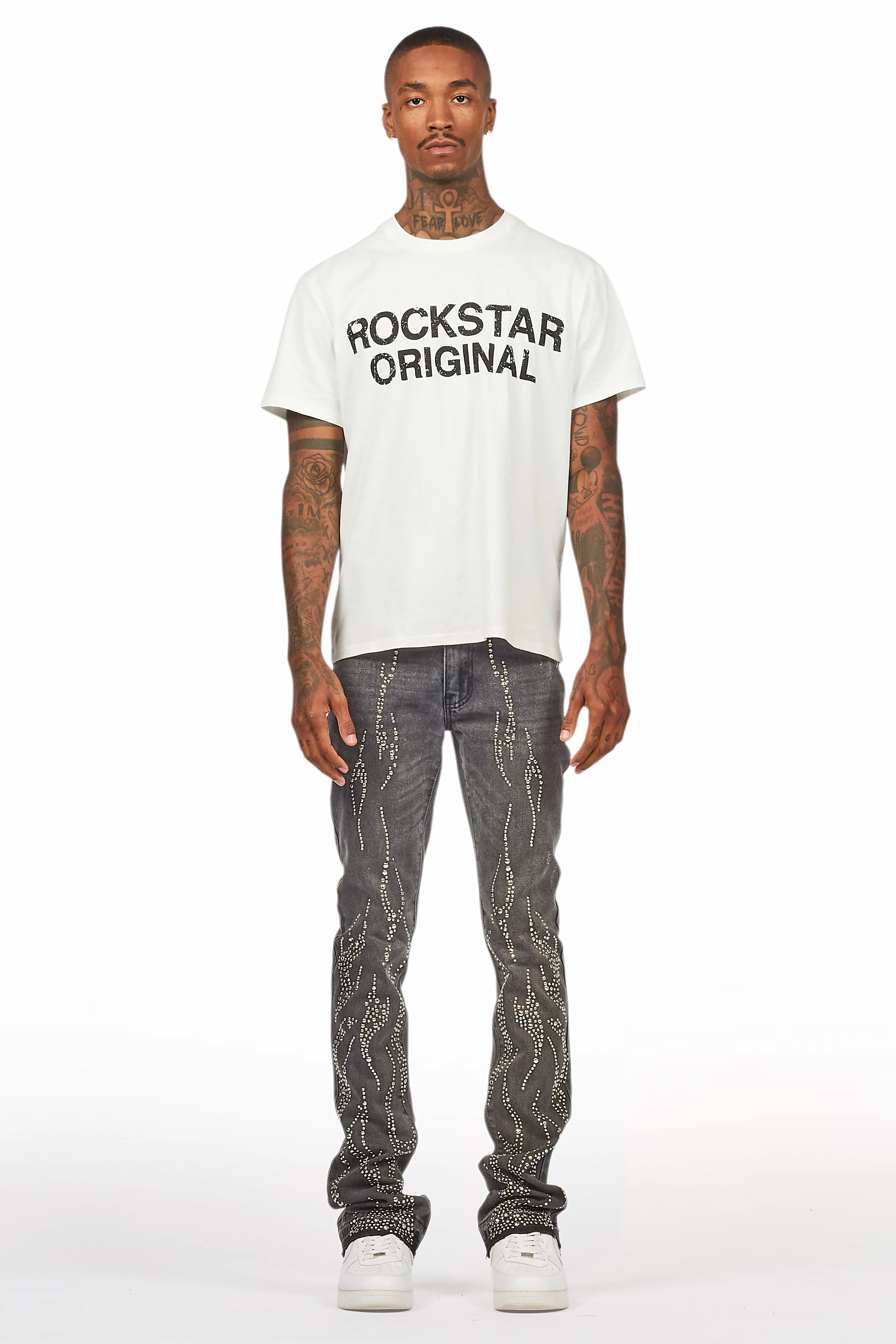 Tachi Dark Grey Rhinestone Stacked Flare Jean sold by Rockstar Original product image thumbnail 3