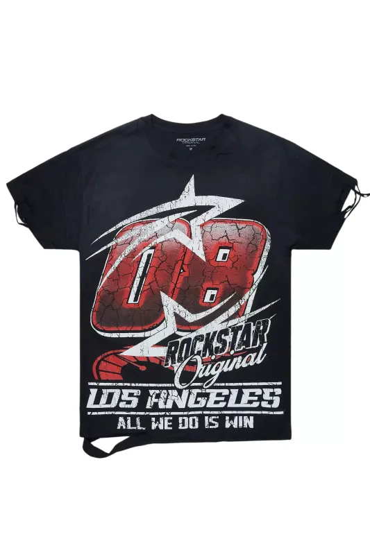 Kastell Black Oversized Distressed Graphic T-Shirt sold by Rockstar Original