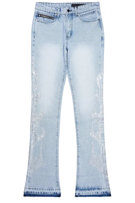 Jian Light Blue Rhinestone Stacked Flare Jean sold by Rockstar Original