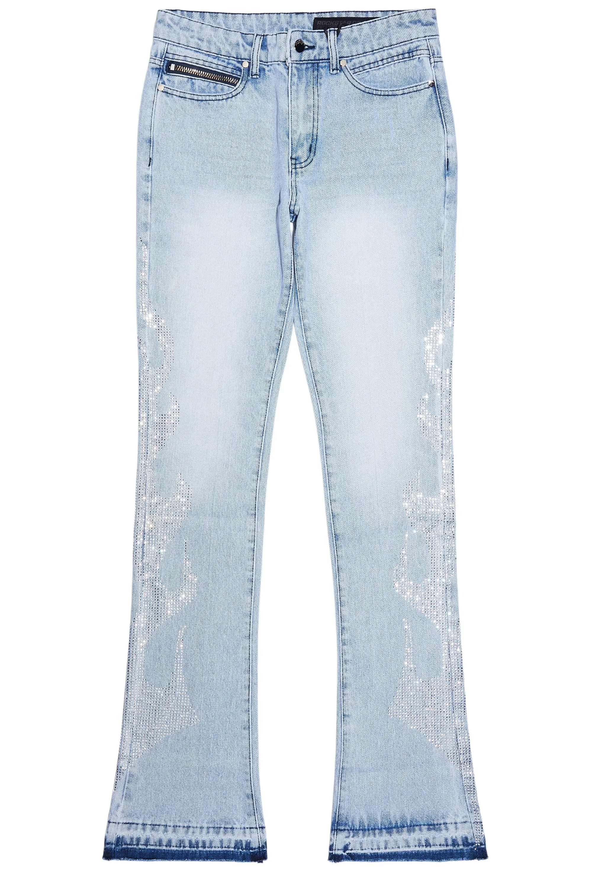 Jian Light Blue Rhinestone Stacked Flare Jean sold by Rockstar Original