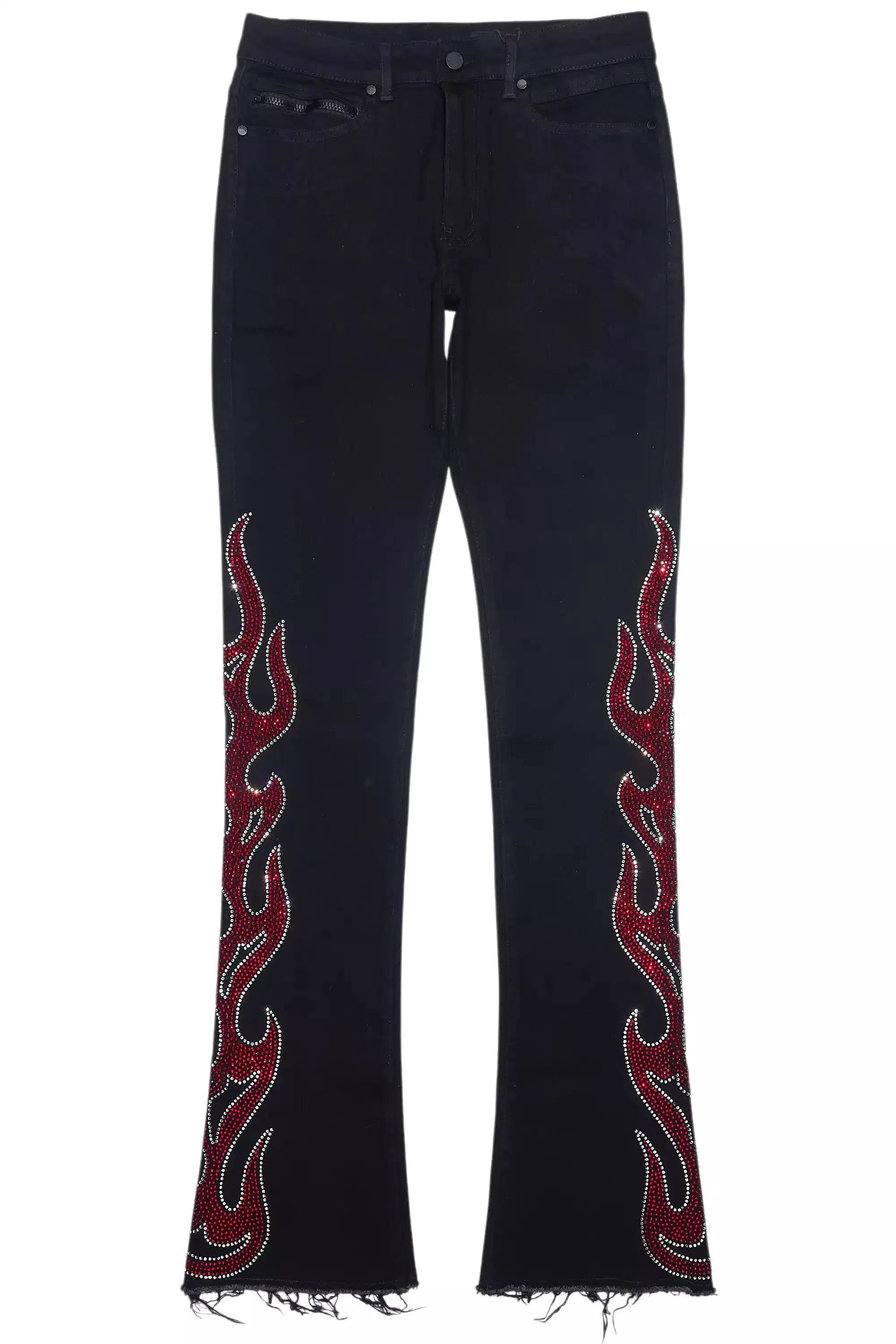 Sword Jet Black Rhinestone Stacked Flare Jean sold by Rockstar Original