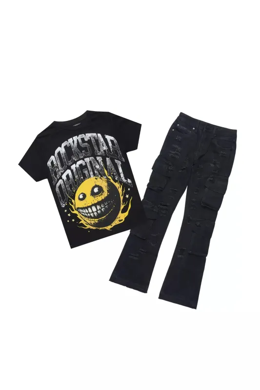 Boys Parsons Black/Yellow T-Shirt/Stacked Flare Jean Set sold by Rockstar Original