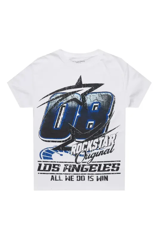 Boys Kastell White/Blue Graphic T-Shirt sold by Rockstar Original