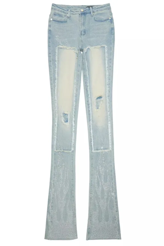 Karime Light Wash Rhinestone Stacked Jean sold by Rockstar Original