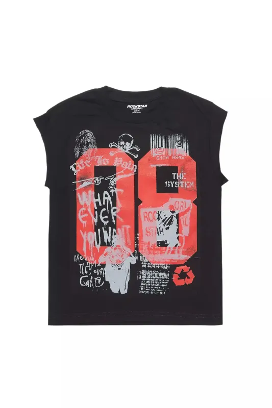 Boys Grill Black/Red Graphic Muscle T-Shirt sold by Rockstar Original