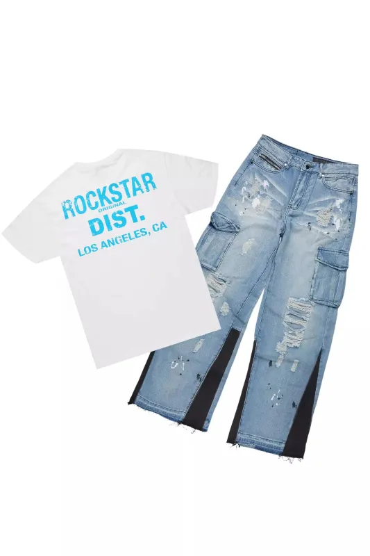 Lake White/Blue T-Shirt/Baggy Fit Jean Set sold by Rockstar Original