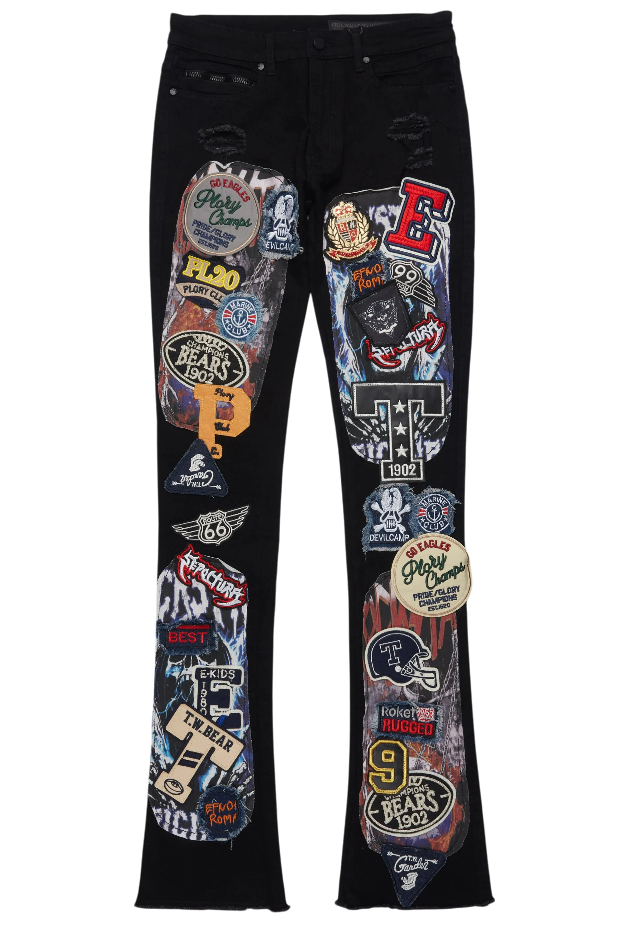 Espen Jet Black Stacked Flare Jean sold by Rockstar Original