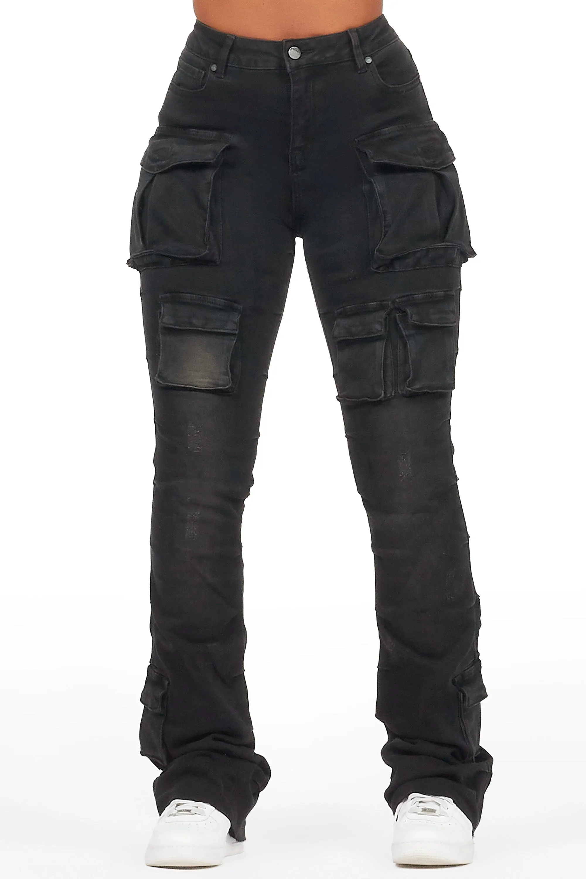 Chabria Black Stacked Flare Jean sold by Rockstar Original