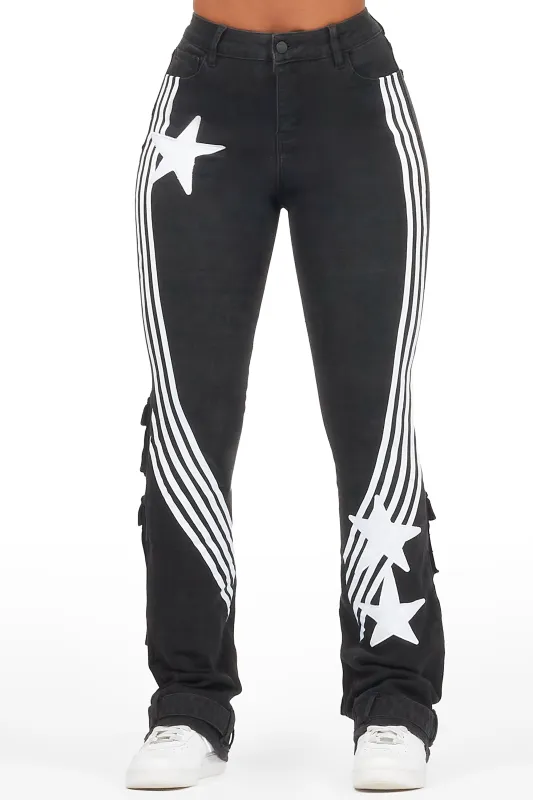 Jaziya Black Stacked Flare Jean sold by Rockstar Original