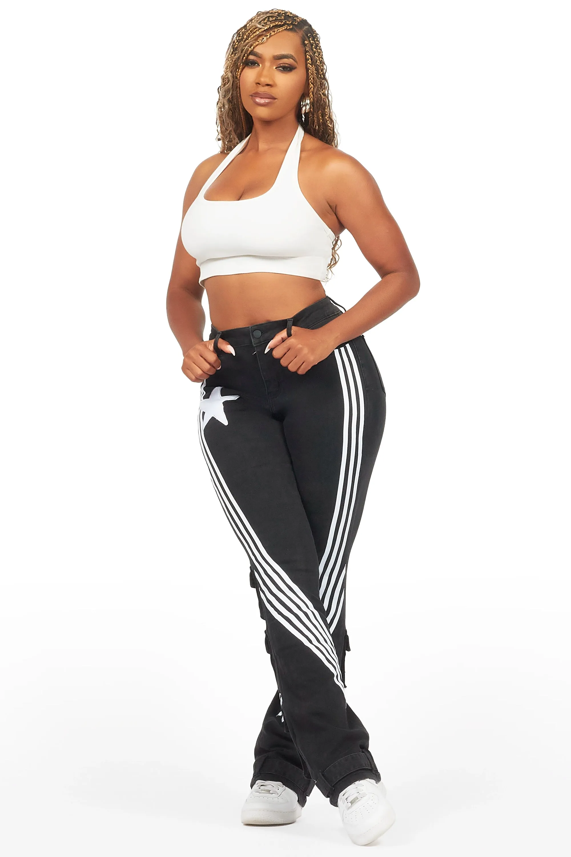 Jaziya Black Stacked Flare Jean sold by Rockstar Original product image thumbnail 4