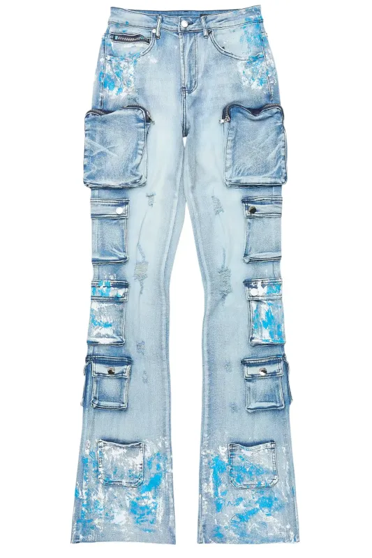 Tamala Light Wash Painted Stacked Flare Jean made by Rockstar Original