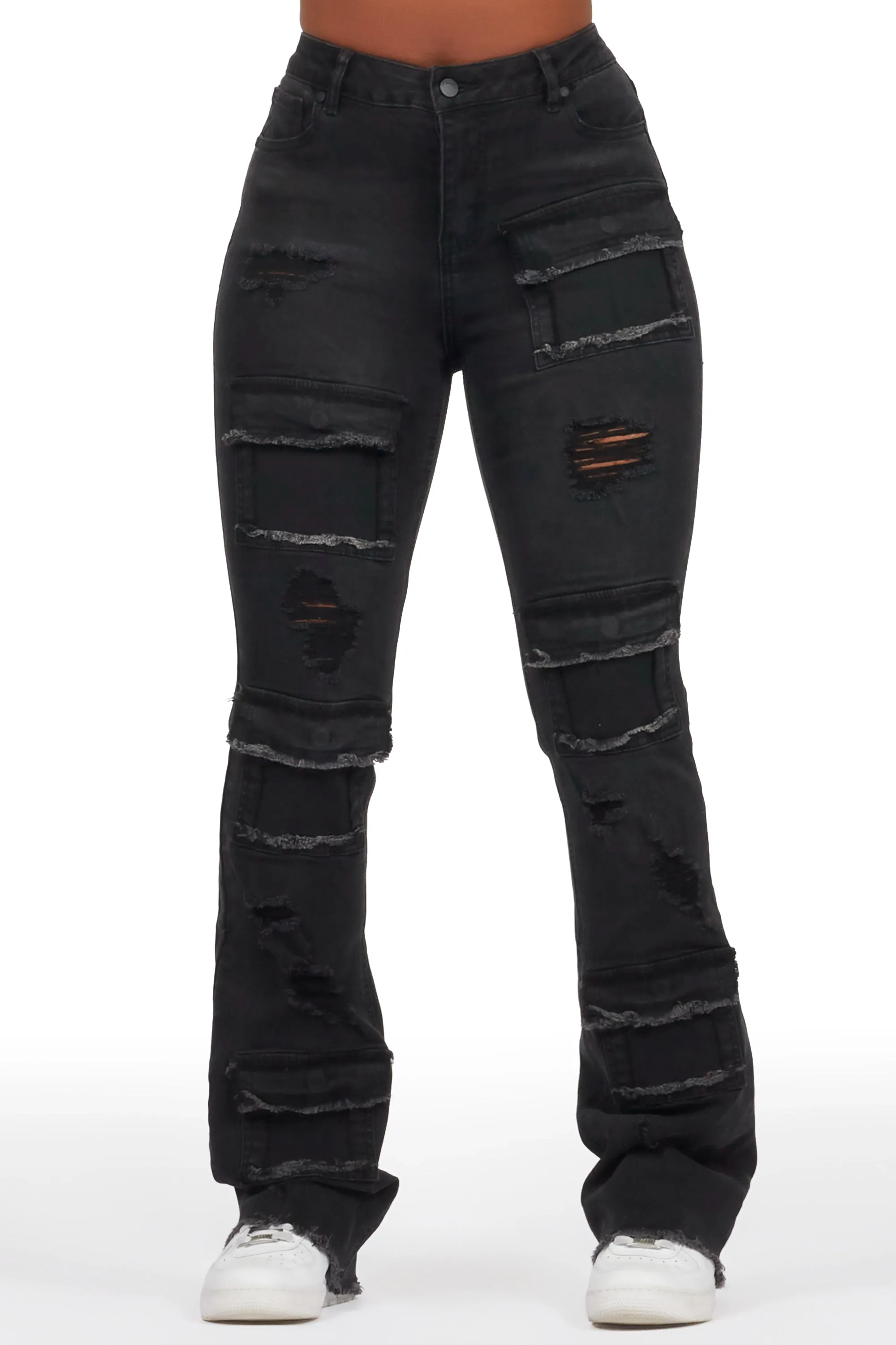 Antione Jet Black Stacked Flare Jean sold by Rockstar Original