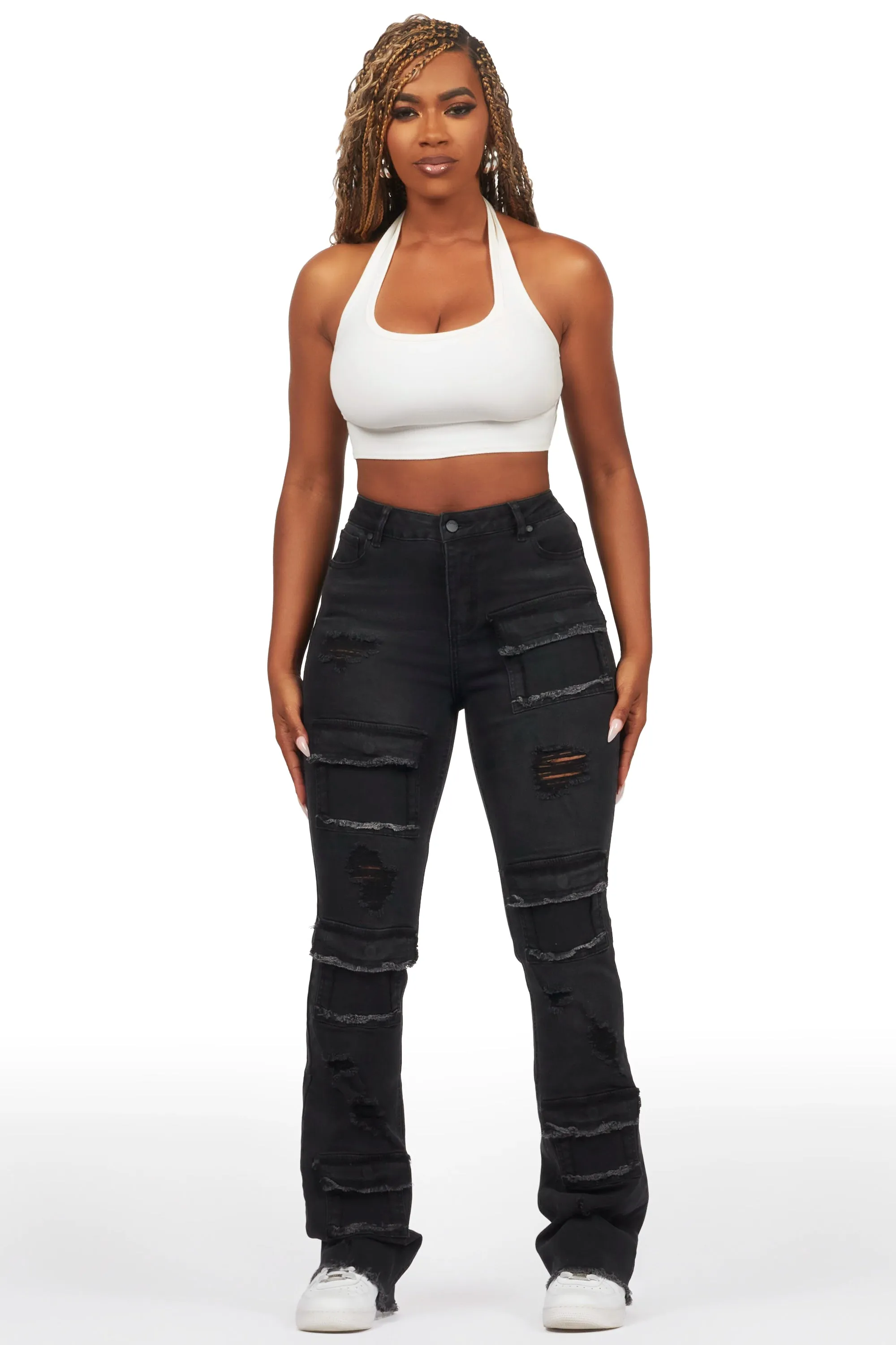 Antione Jet Black Stacked Flare Jean sold by Rockstar Original product image thumbnail 2